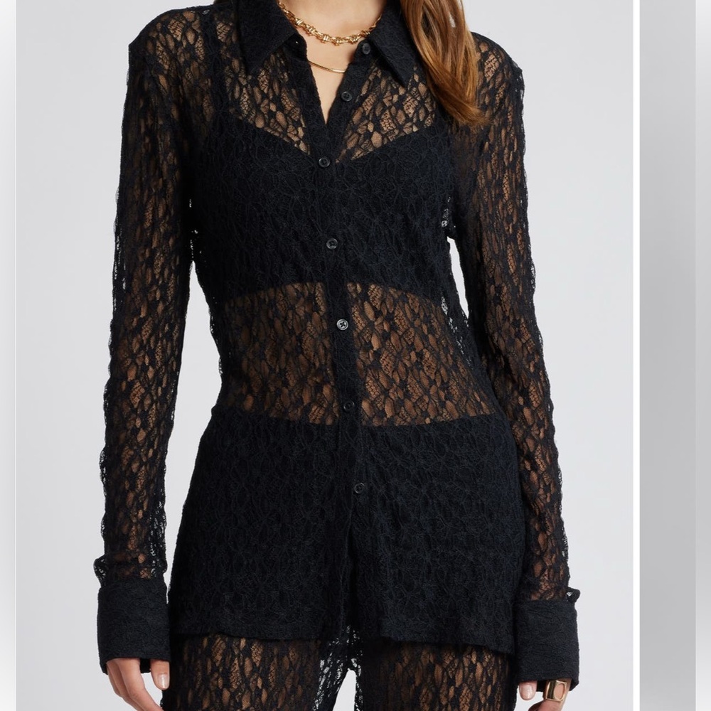 Open Edit lace button up shirt